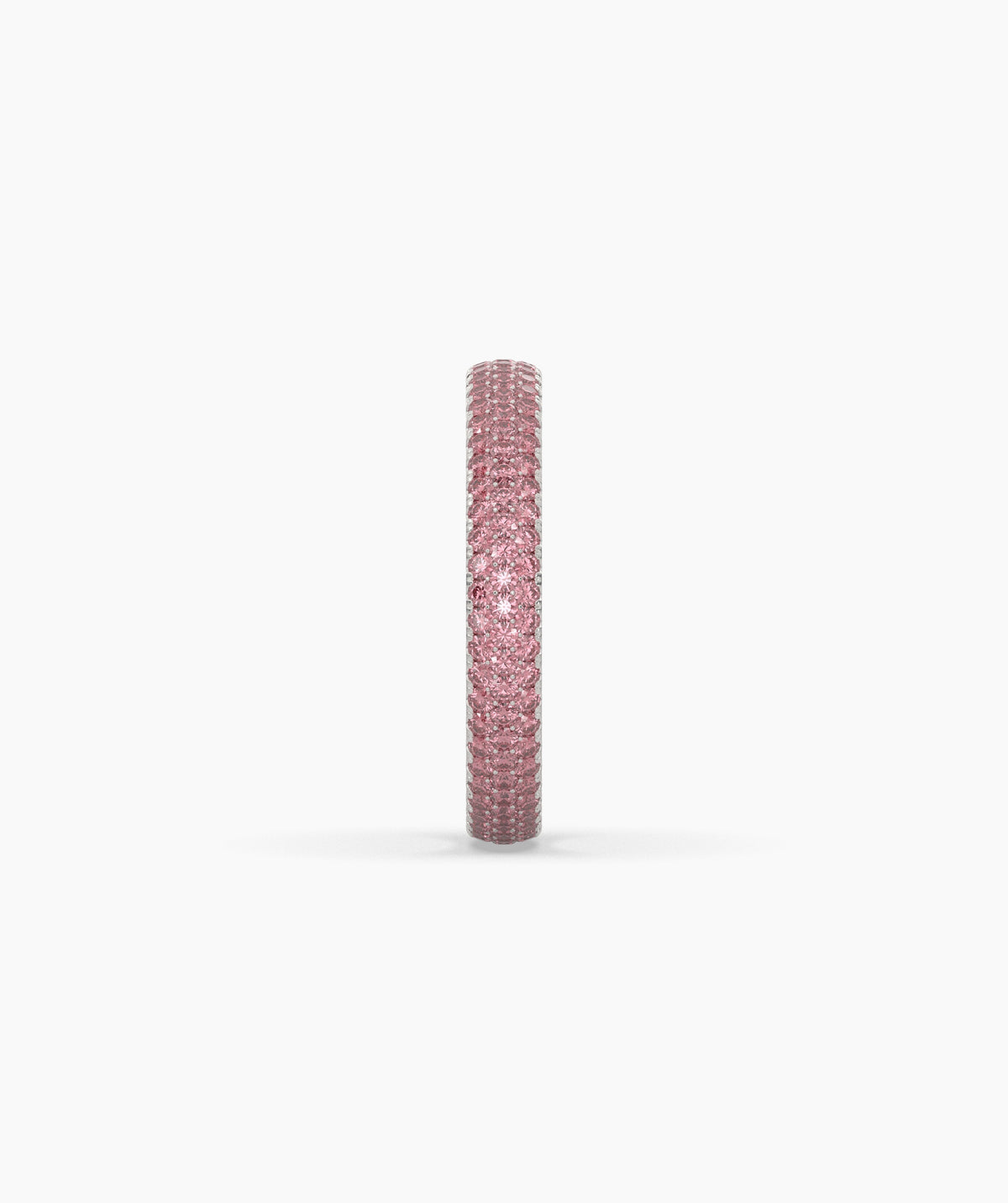 Felia pink gemstone pavé eternity ring in 950 platinum, side profile view