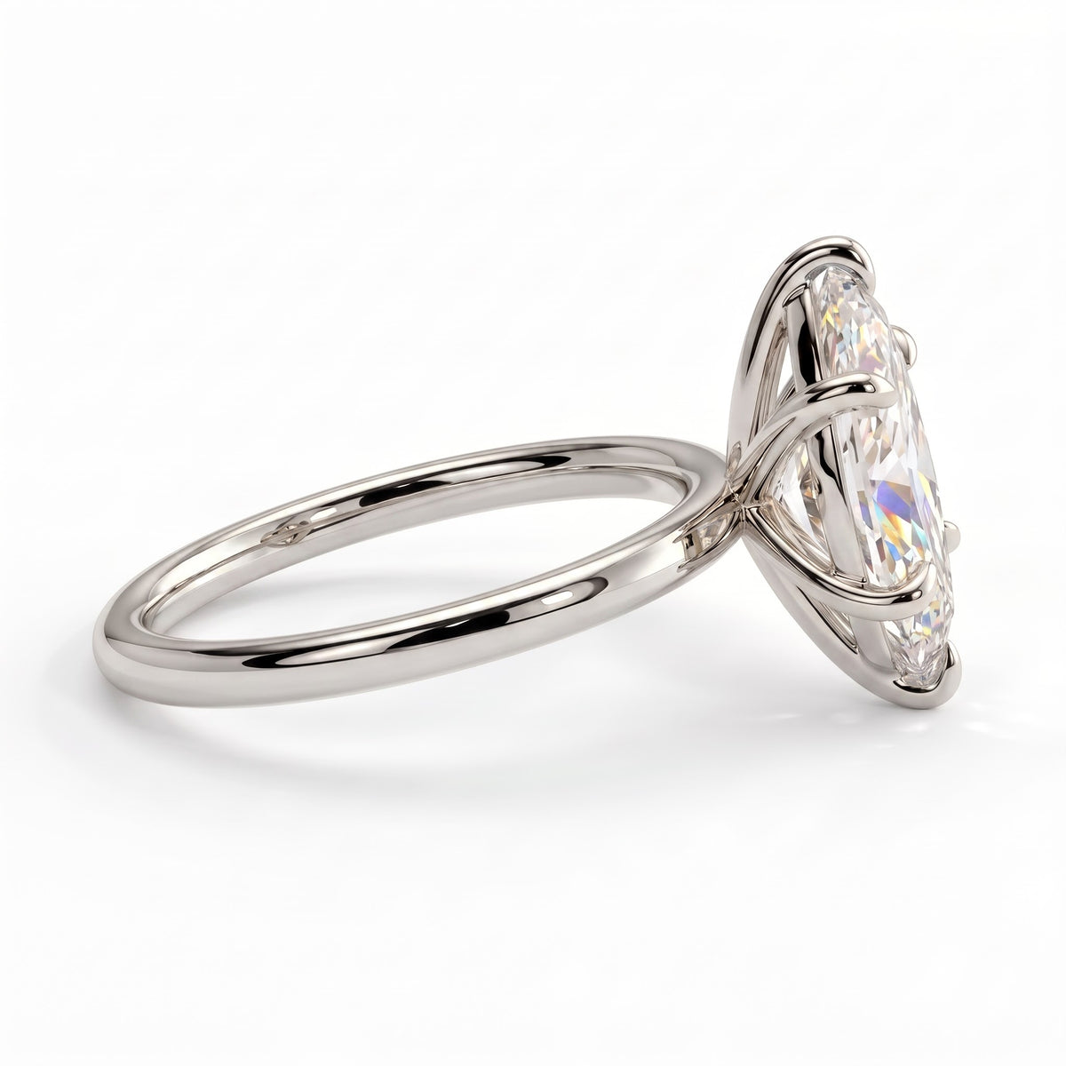 Marquise lab-grown diamond solitaire engagement ring in 14K (585) white gold, detail view