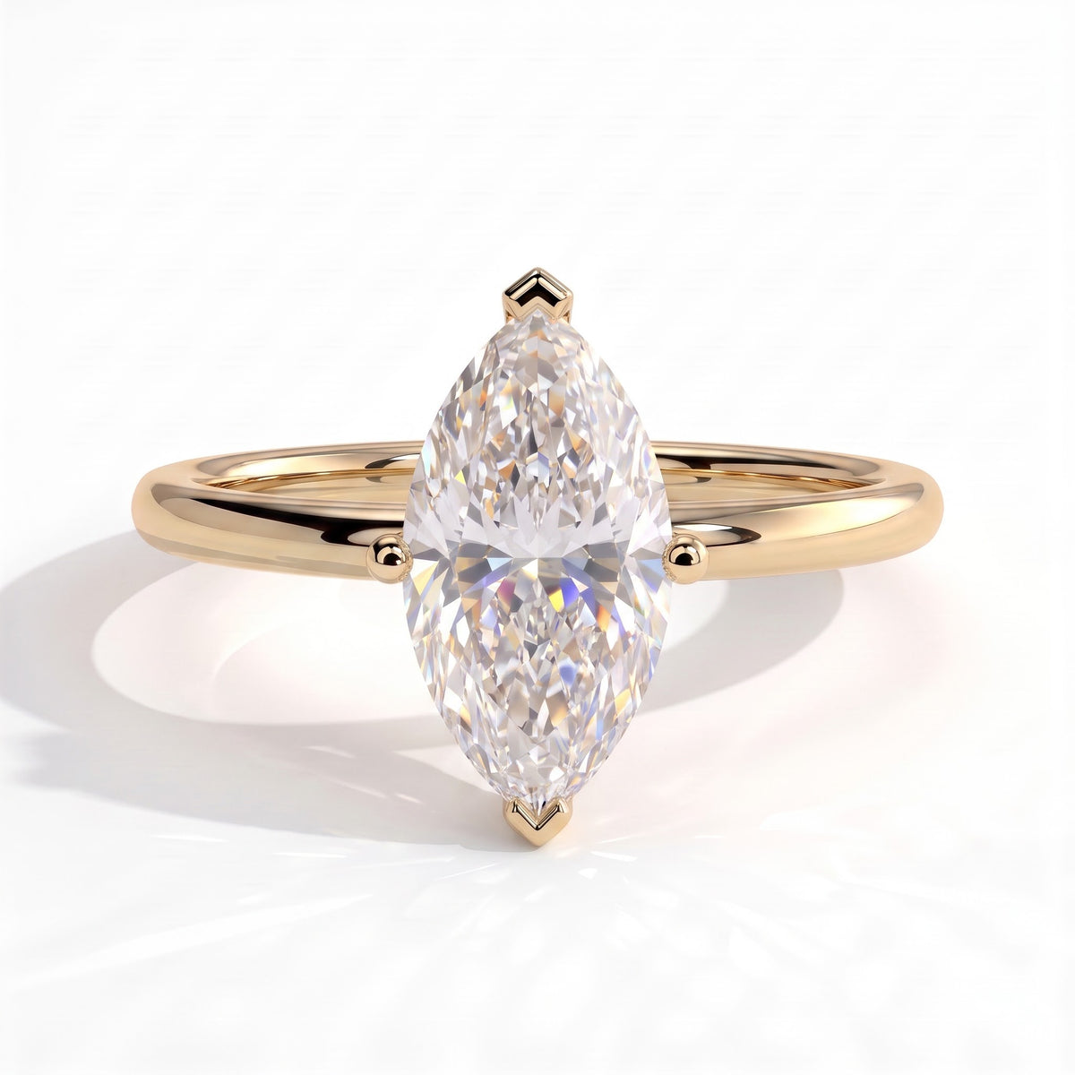 Marquise lab-grown diamond solitaire engagement ring in 14K (585) yellow gold, front view