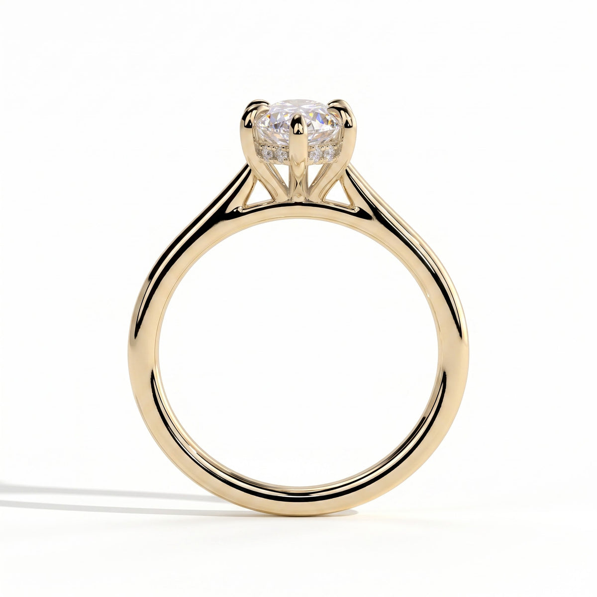 Marquise lab-grown diamond halo engagement ring in 18K (750) yellow gold, side profile