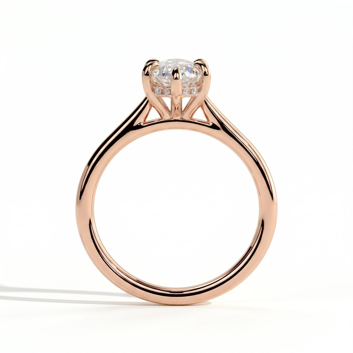 Marquise lab-grown diamond halo engagement ring in 18K (750) rose gold, side profile