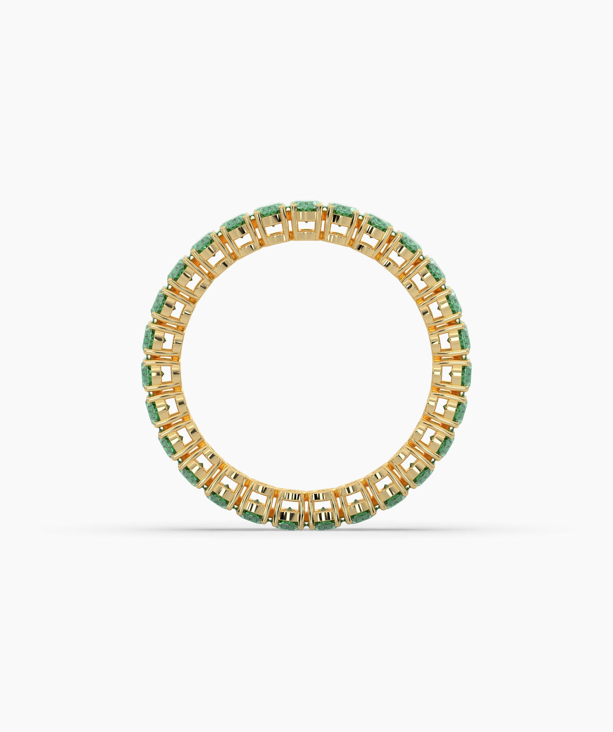 Helene round green gemstone eternity ring in 585 yellow gold, top view