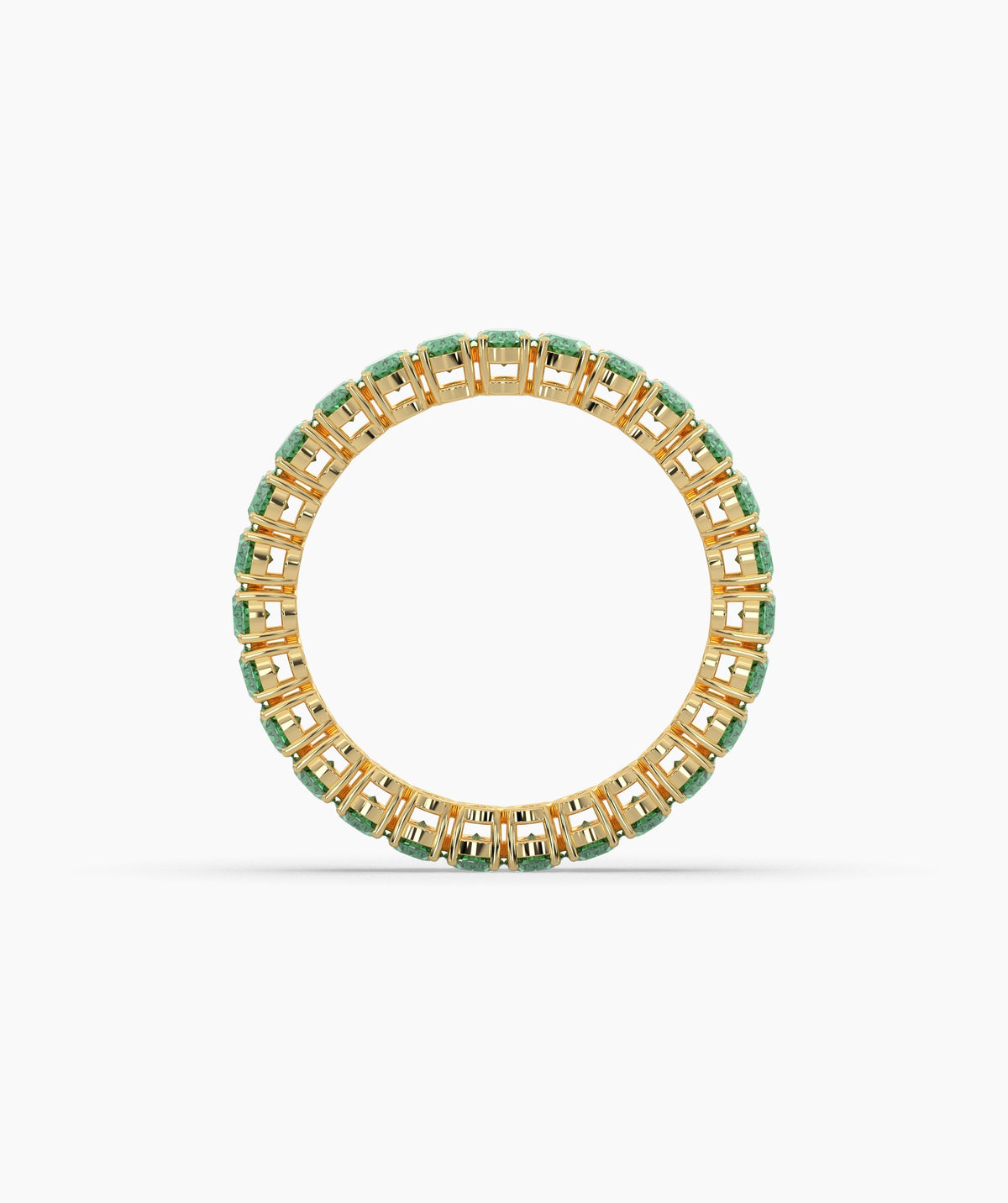Helene round green gemstone eternity ring in 750 yellow gold, top view