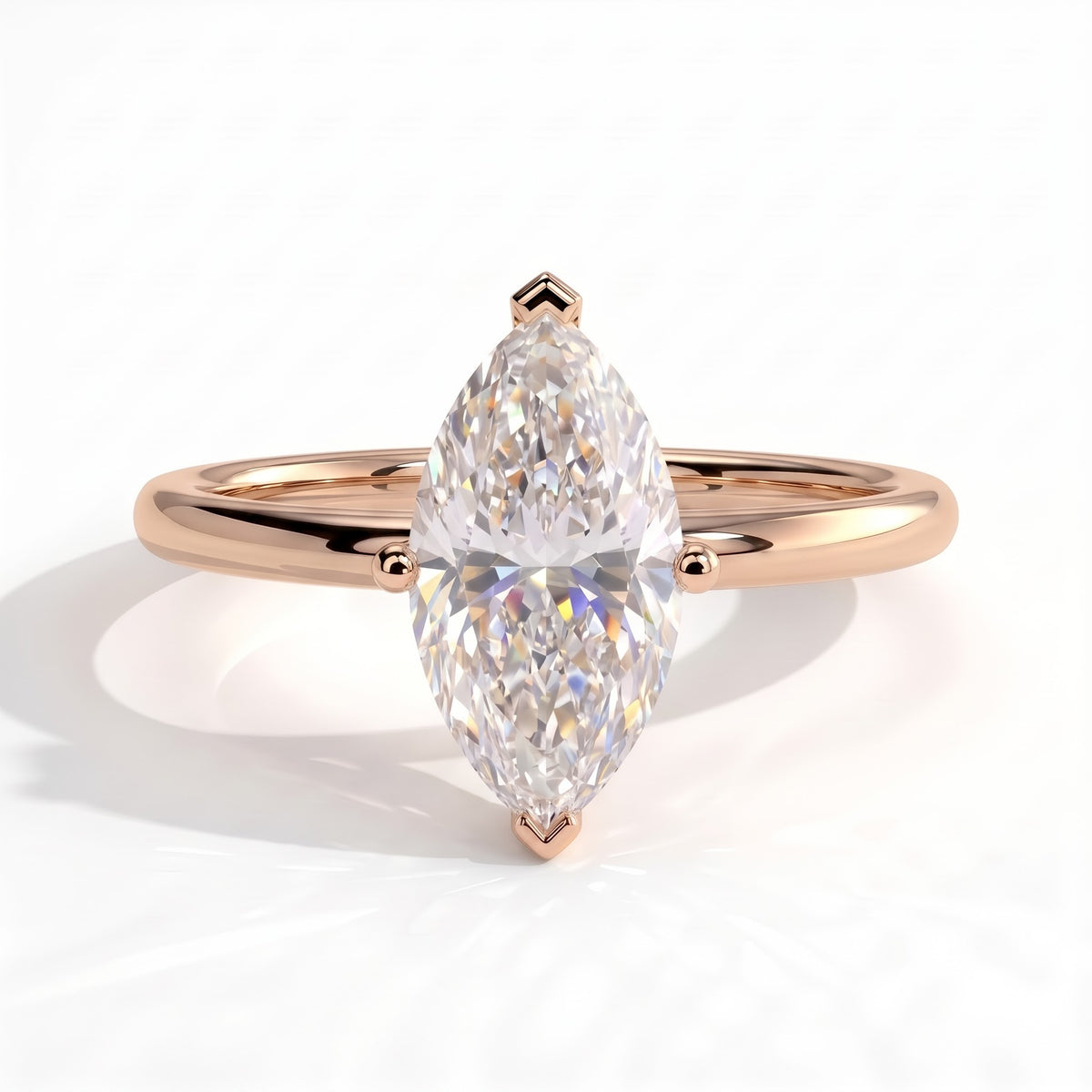 Marquise lab-grown diamond solitaire engagement ring in 18K (750) rose gold, front view