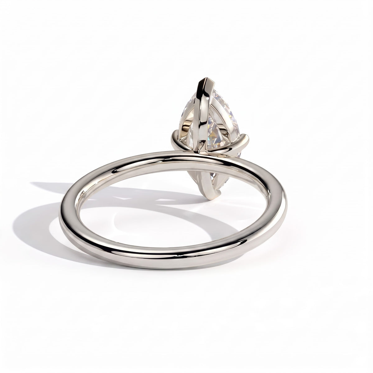 Marquise lab-grown diamond solitaire engagement ring in 18K (750) white gold, on white background
