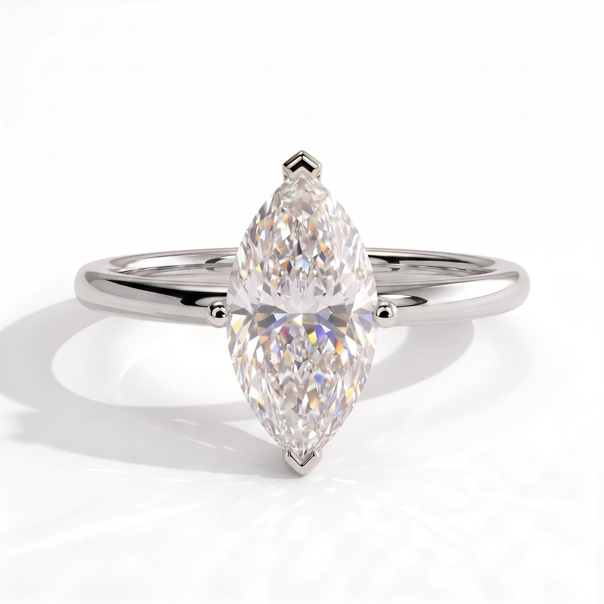 Marquise lab-grown diamond solitaire engagement ring in 18K (750) white gold, front view