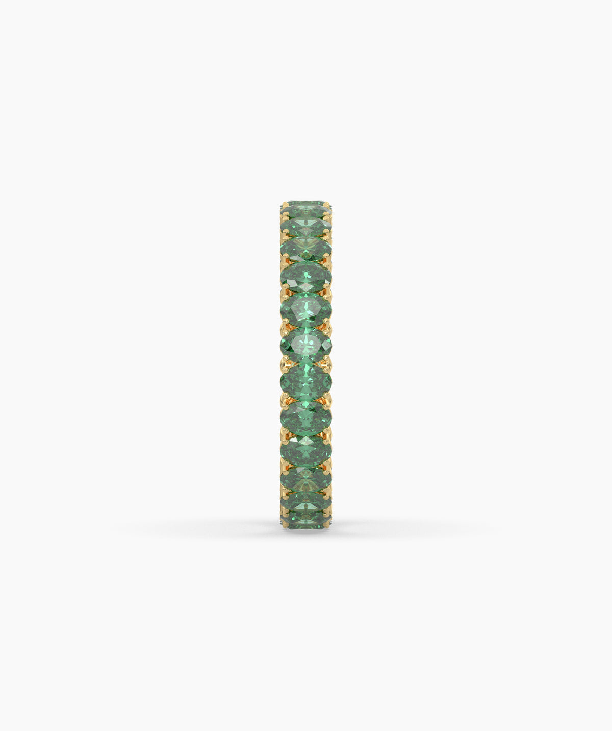 Helene round green gemstone eternity ring in 585 yellow gold, side profile view