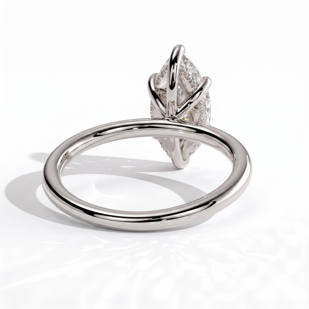 Marquise lab-grown diamond solitaire engagement ring in 950 platinum, on white background