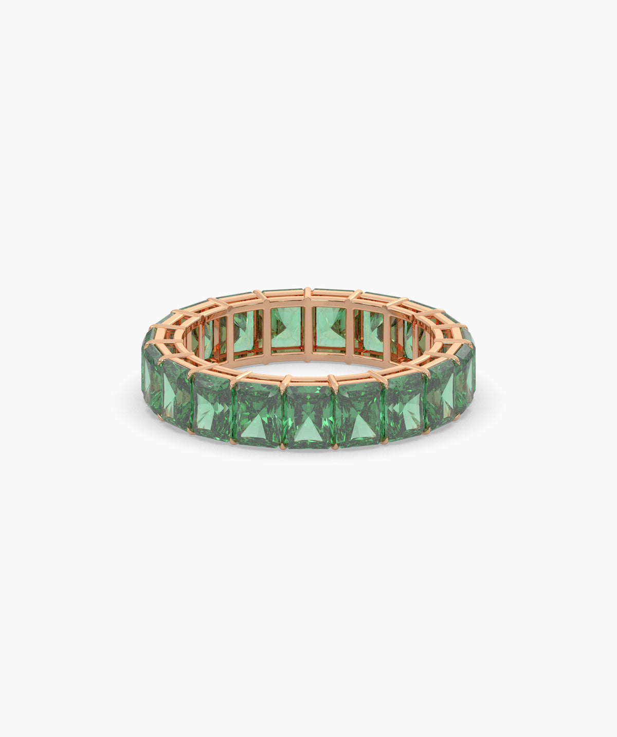 Amira emerald-cut green gemstone eternity ring in 585 rose gold, front view
