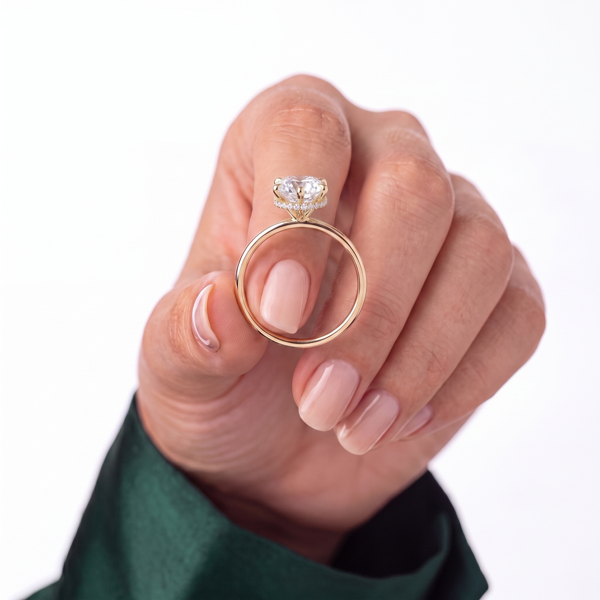 Round lab-grown diamond solitaire engagement ring in 14K (585) white gold, studio view