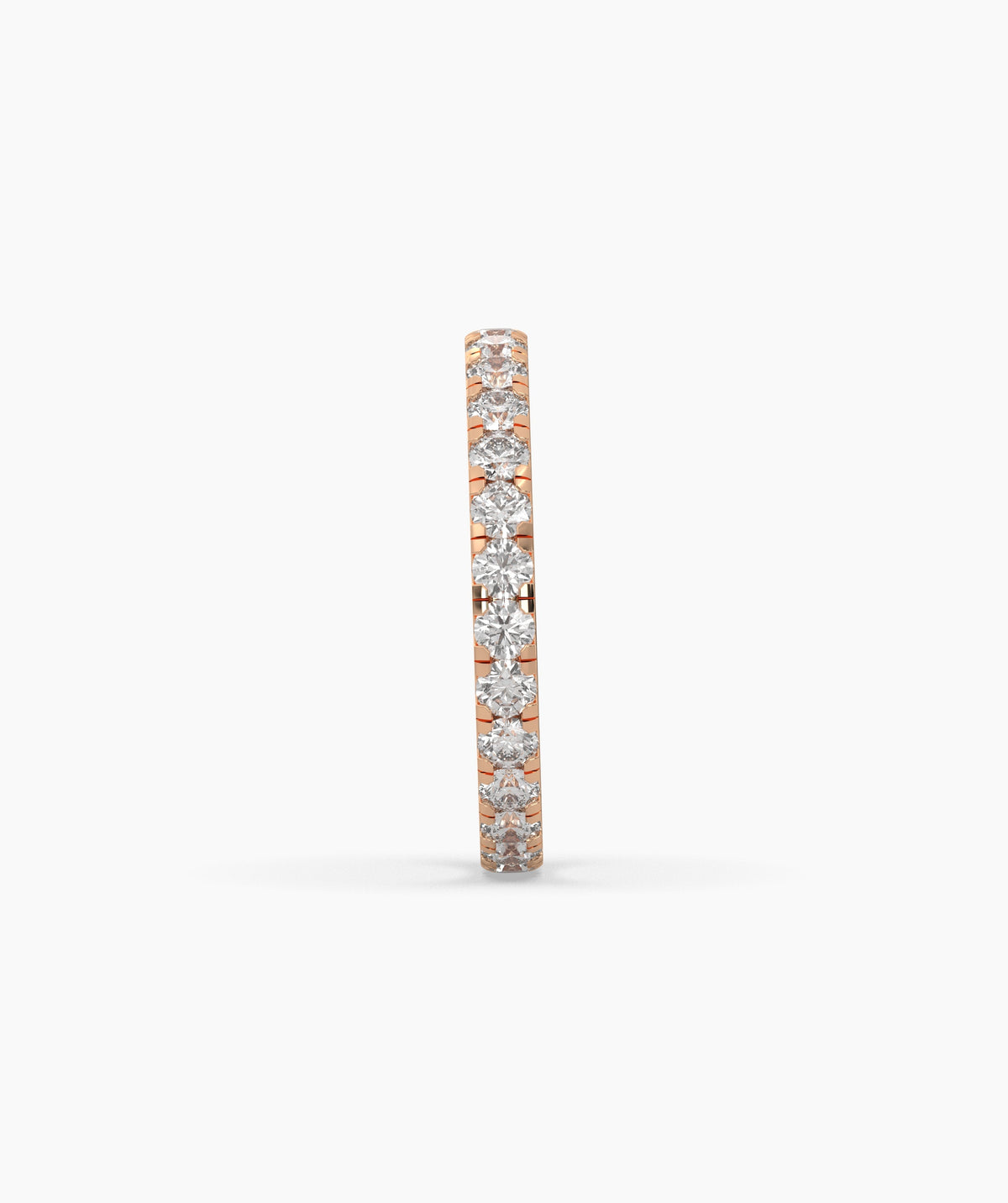 Aurora round lab-grown diamond eternity ring 2.5 mm in 750 rose gold, side profile view