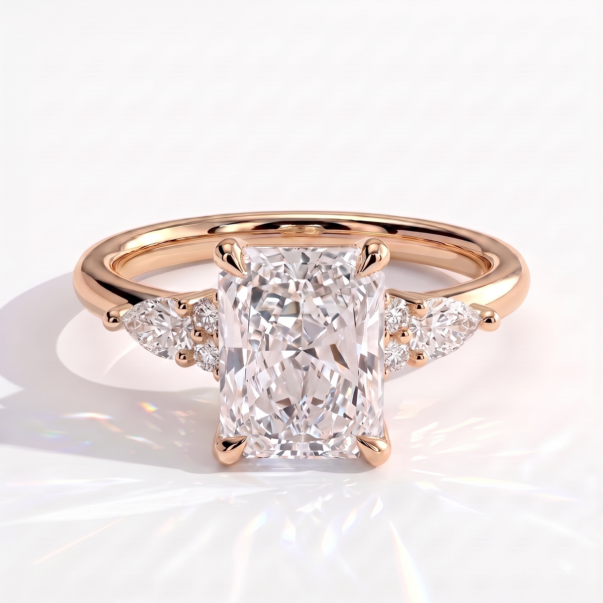 Radiant lab-grown diamond halo engagement ring in 14K (585) rose gold, front view