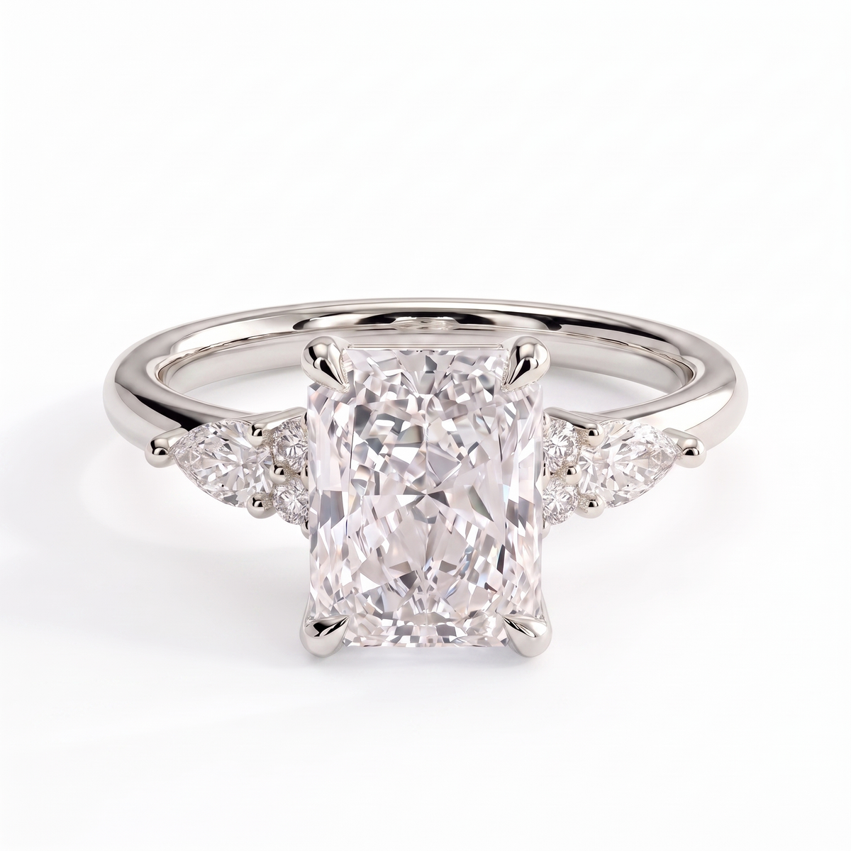 Radiant lab-grown diamond halo engagement ring in 18K (750) white gold, front view