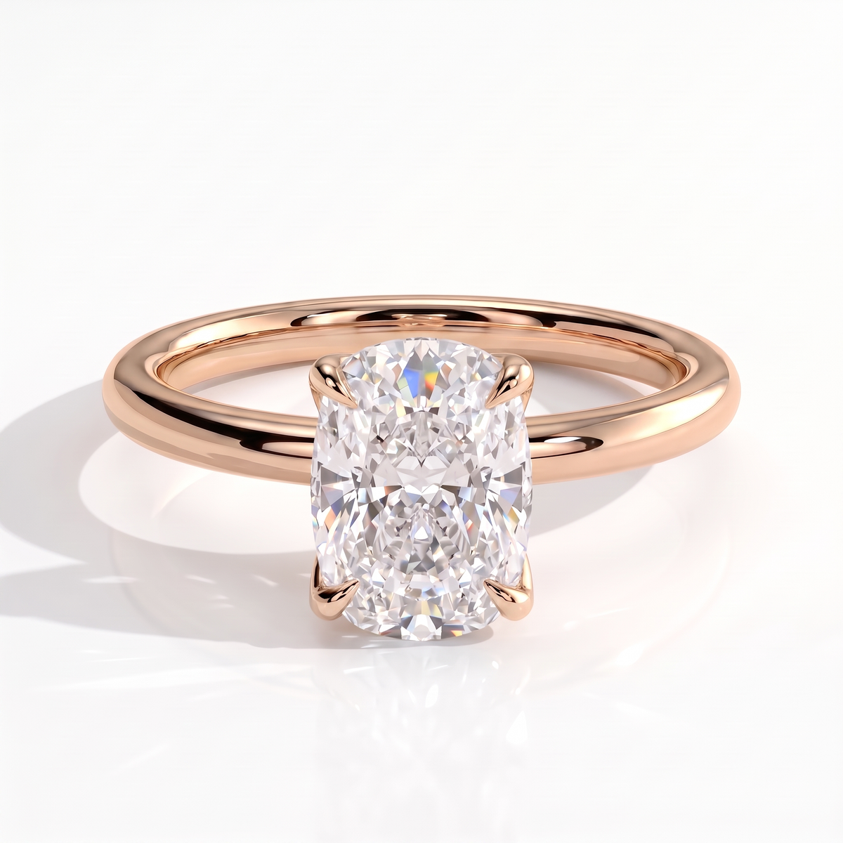Elongated Cushion lab-grown diamond solitaire engagement ring in 14K (585) rose gold, front view