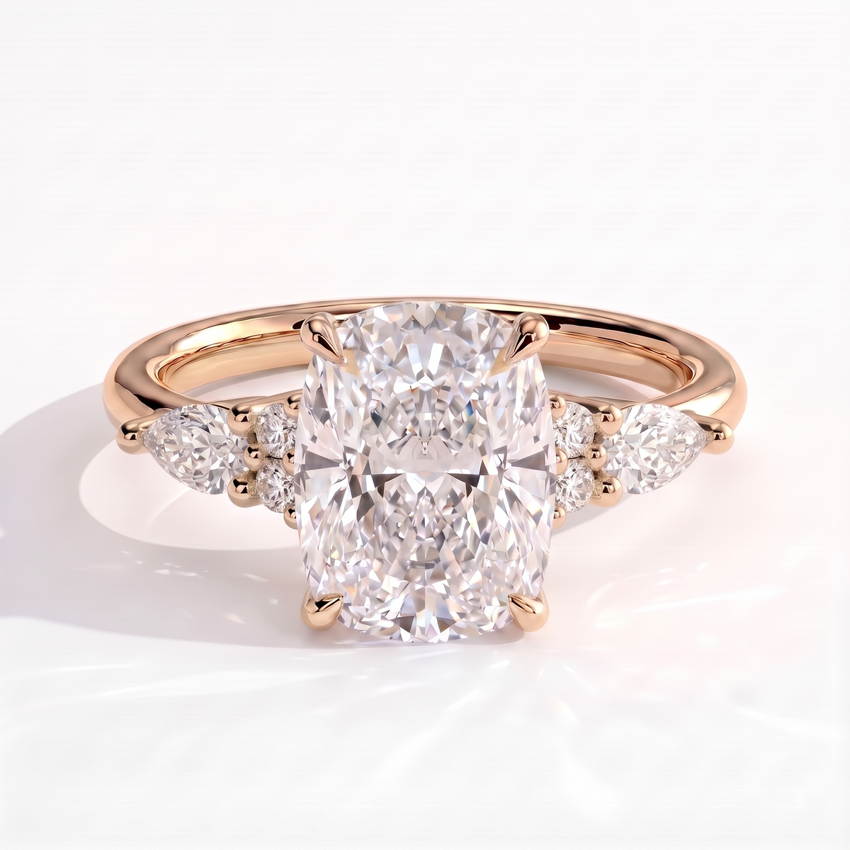 Elongated Cushion lab-grown diamond halo engagement ring in 14K (585) rose gold, front view