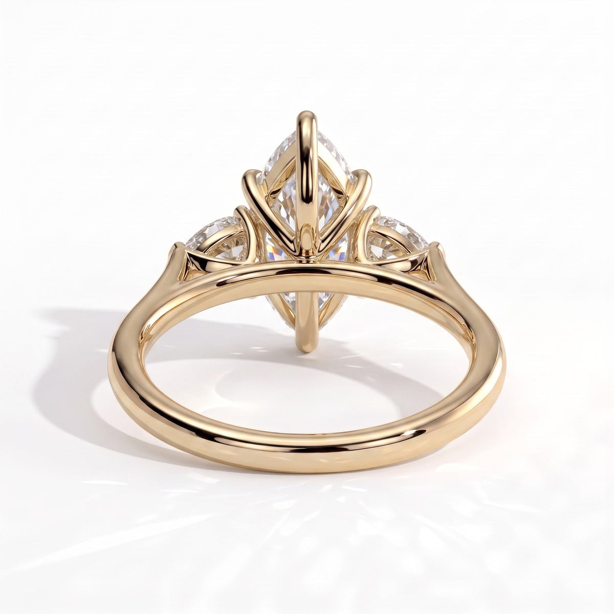 Eudora Dutch Marquise Three Stone Ring 750 Yellow Gold back view