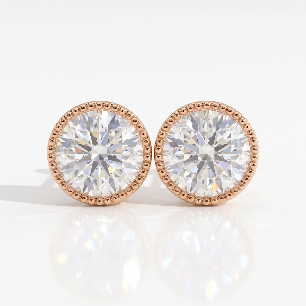 Isadora Round Diamond Milgrain Bezel Lotus Basket Stud Earrings