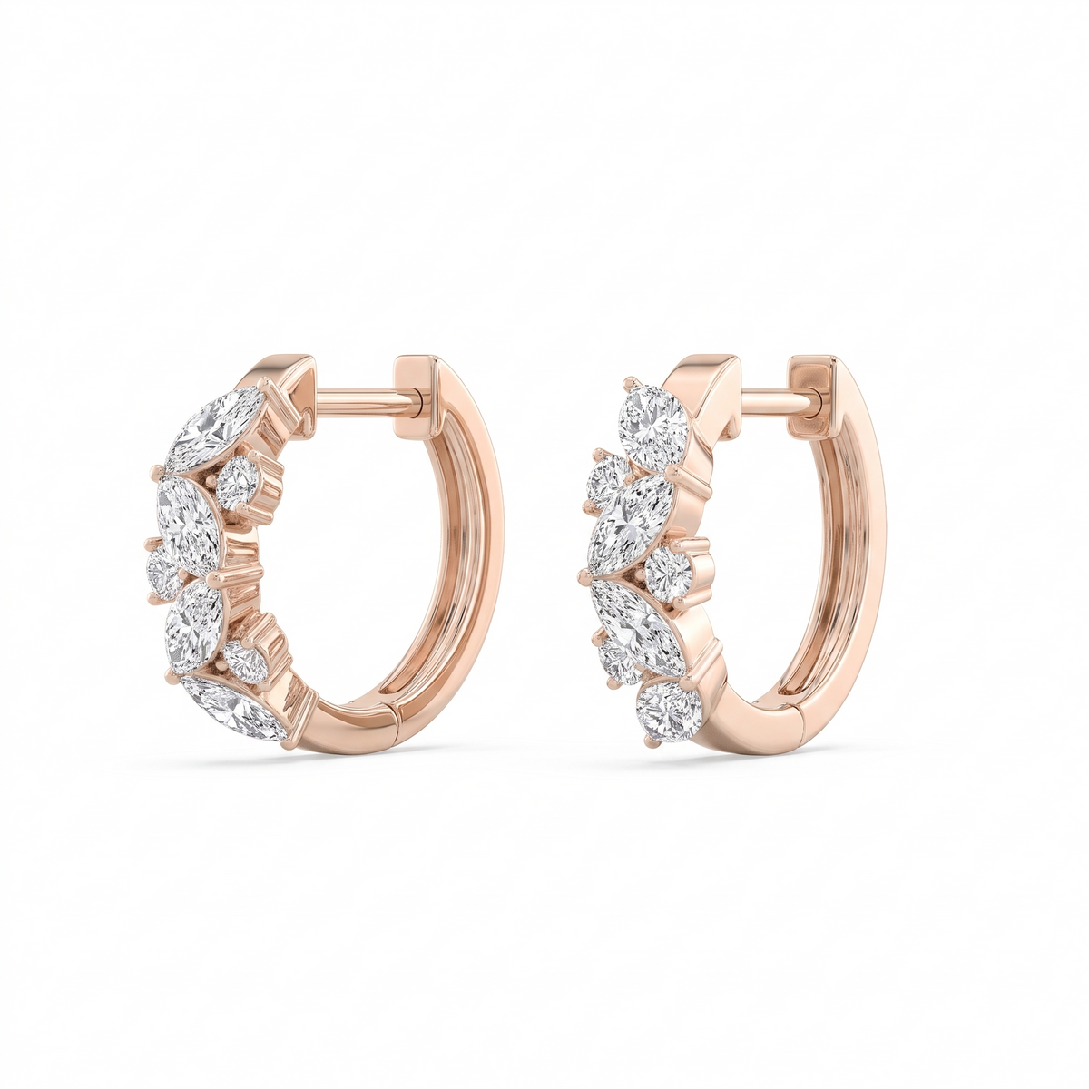 Esmée Marquise & Round Diamond Huggie Hoop Earrings │ Ø 10mm