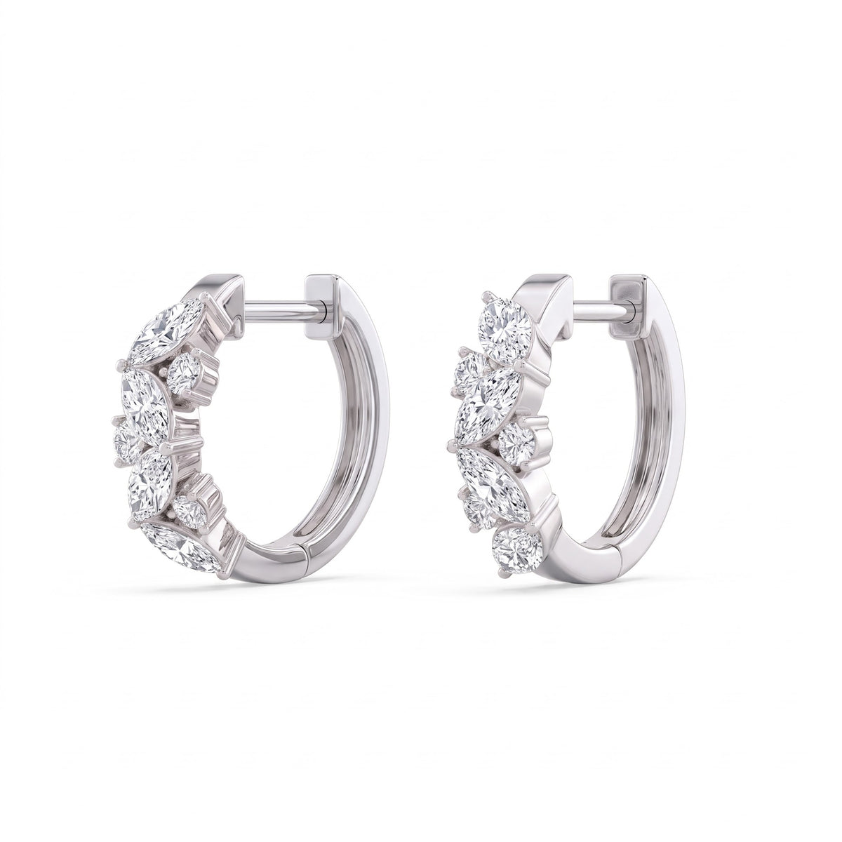 Esmée Marquise & Round Diamond Huggie Hoop Earrings │ Ø 10mm