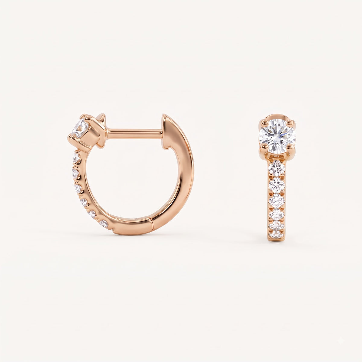 Lilou Round Solitaire Pavé Diamond Huggie Hoop Earrings │ Ø 9mm