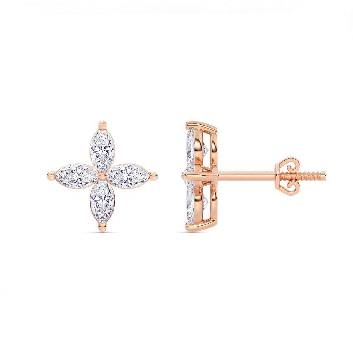 Marguerite Blüten-Ohrstecker mit Marquise-Diamanten