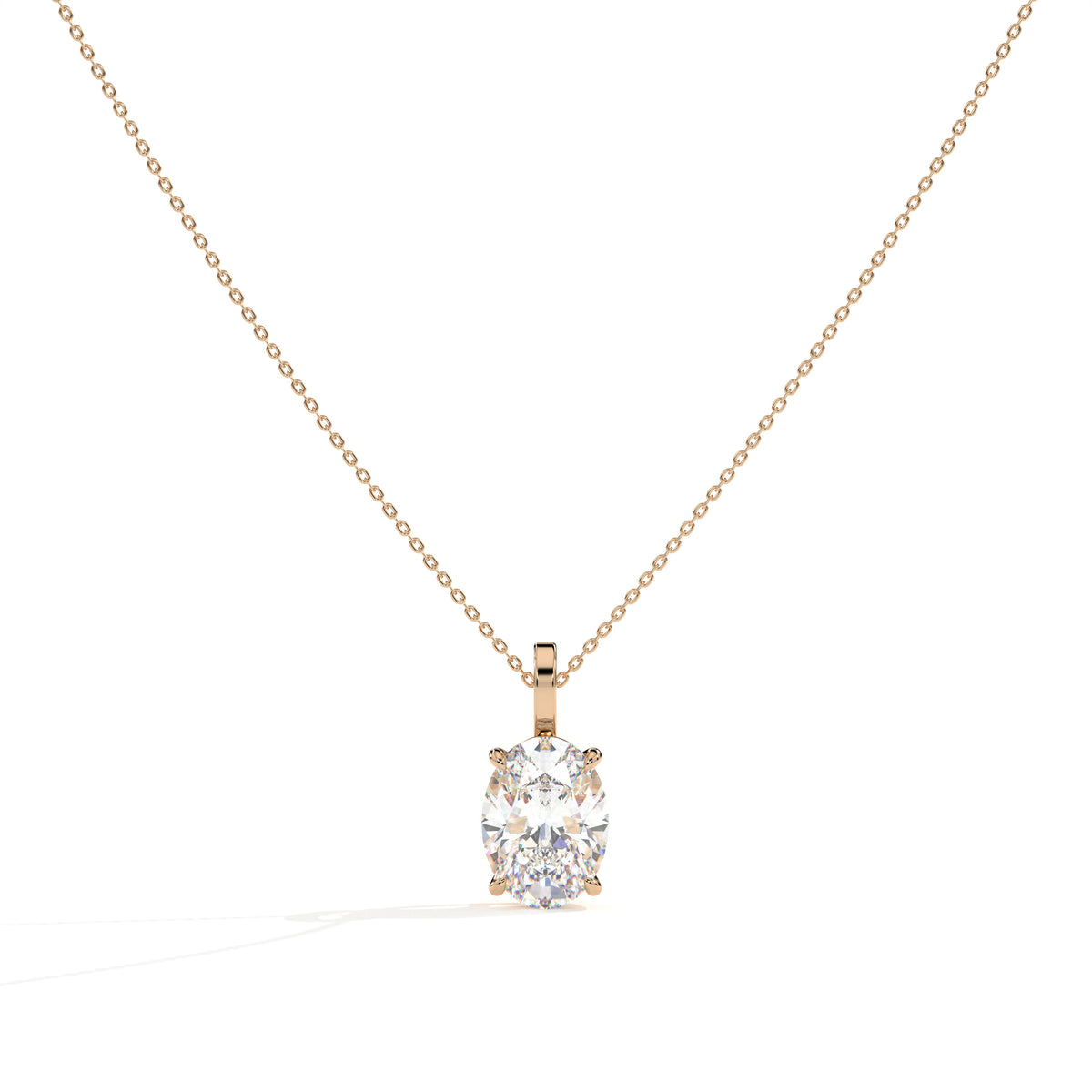 Aurore Solitär-Halskette mit ovalem Labordiamanten aus 585 Roségold, Vorderansicht