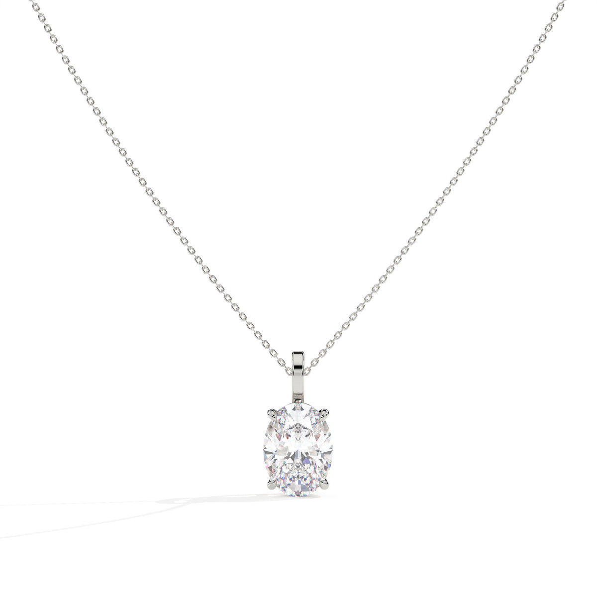 Aurore Solitär-Halskette mit ovalem Labordiamanten aus 585 Weißgold, Vorderansicht