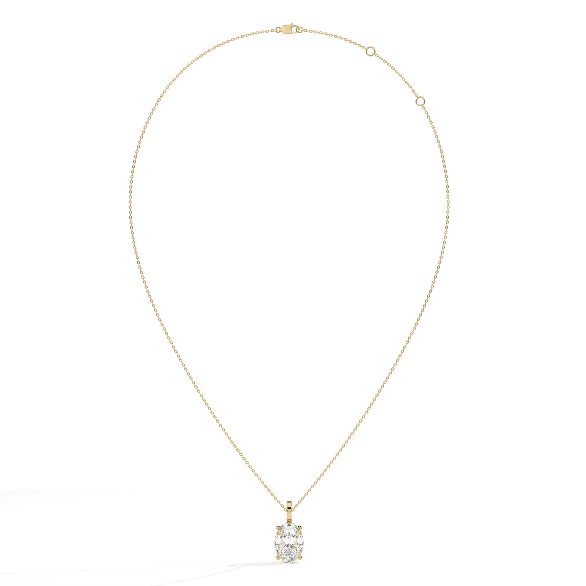 Aurore Solitär-Halskette mit ovalem Labordiamanten aus 585 Gelbgold, Ansicht der ganzen Kette