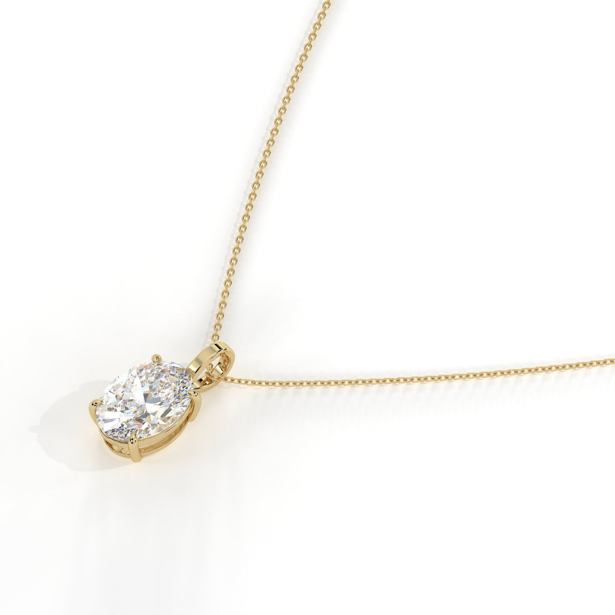 Aurore Solitär-Halskette mit ovalem Labordiamanten aus 585 Gelbgold, Seitenansicht