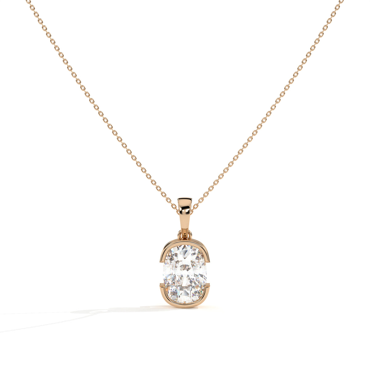 Corinna Halbzargen-Halskette mit Labordiamanten im länglichen Kissenschliff aus 585 Roségold, Vorderansicht