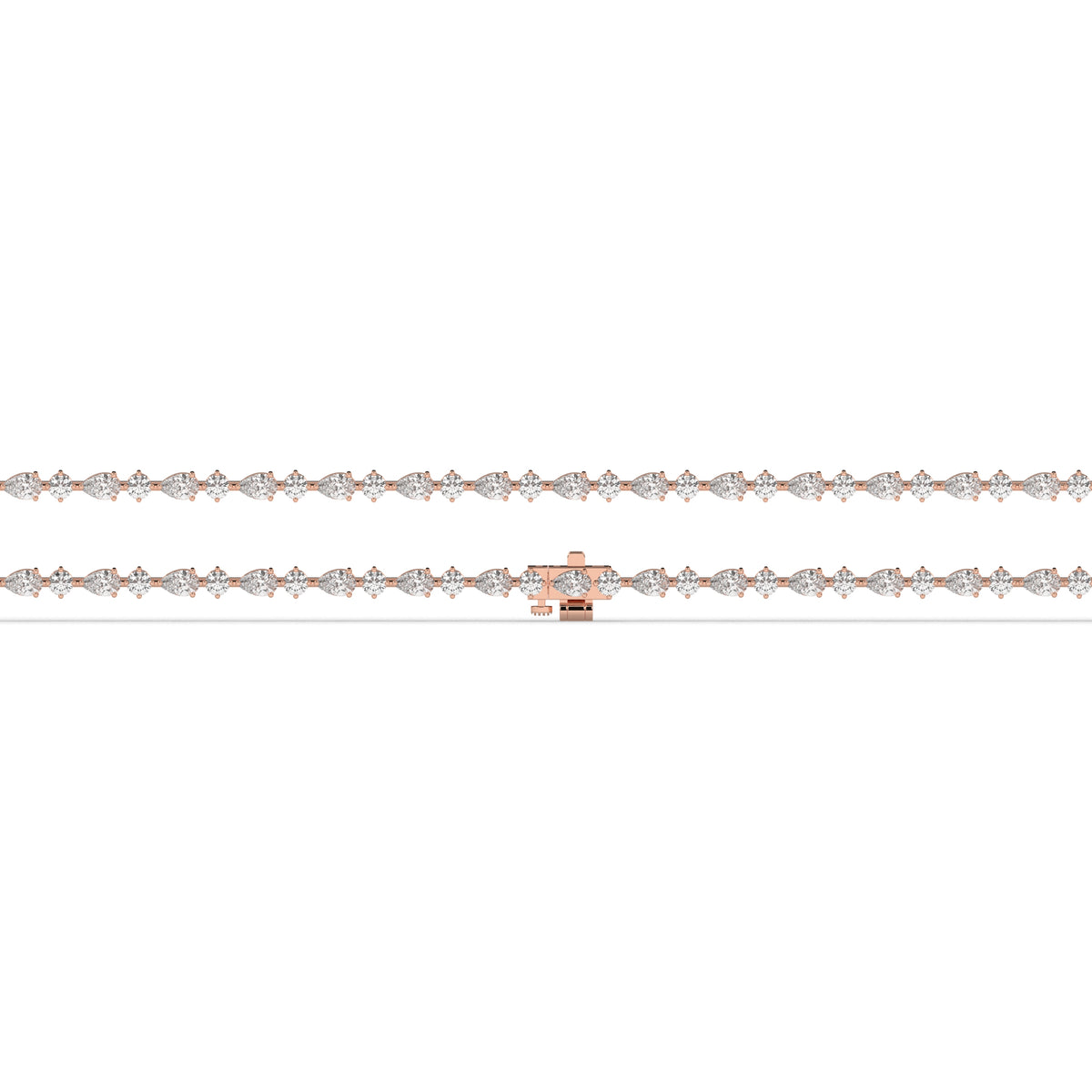 Delia pear and round lab-grown diamond tennis bracelet in 14K (585) rose gold, laid flat, full length