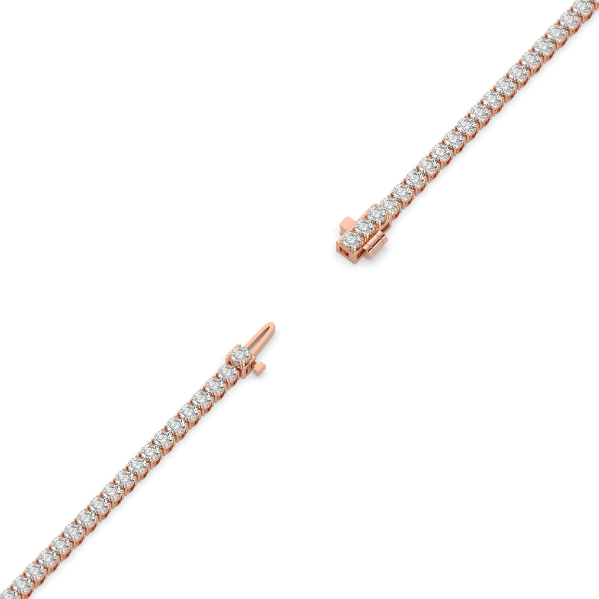 Ella Tennisarmband mit Labordiamanten im Brillantschliff aus 585 Roségold, volle Länge, Diagonalansicht
