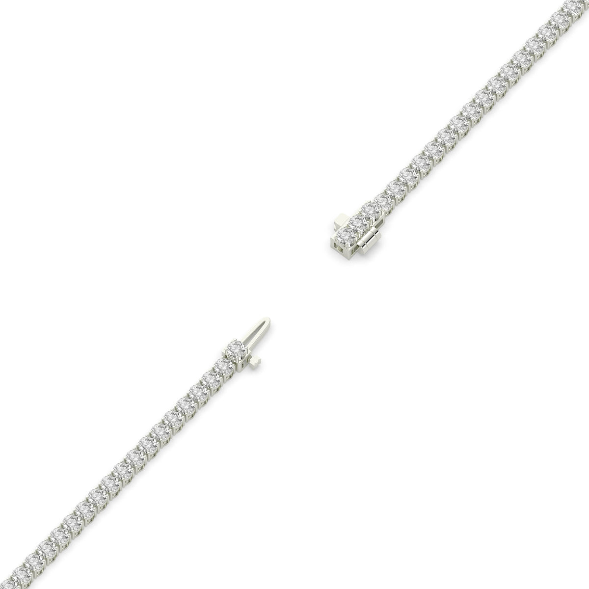 Ella Tennisarmband mit Labordiamanten im Brillantschliff aus 585 Weißgold, volle Länge, Diagonalansicht