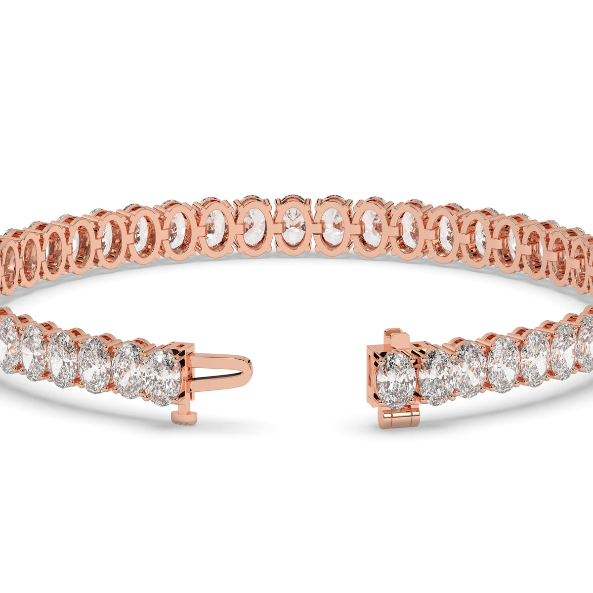 Fabienne Tennisarmband mit Labordiamanten im Ovalschliff aus 585 Roségold, Verschluss geöffnet, Detailansicht