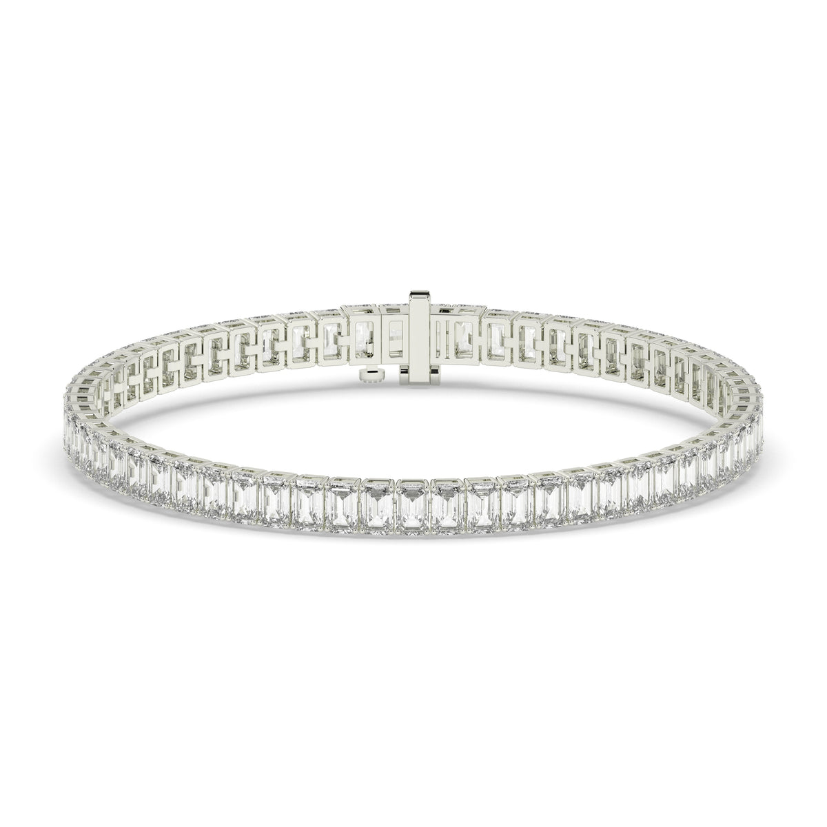 Gwen Tennisarmband mit Labordiamanten im Smaragdschliff aus 585 Weißgold, Vorderansicht