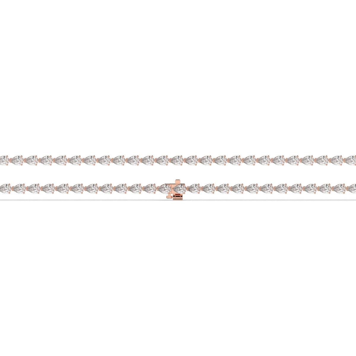 Hermine Tennisarmband mit Labordiamanten im Tropfenschliff aus 585 Roségold, flach liegend, volle Länge