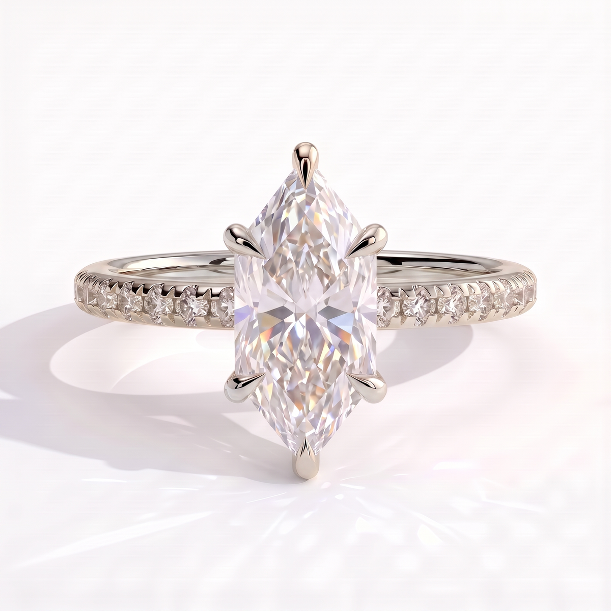 Halina Dutch Marquise Hidden Halo Ring 750 White Gold front