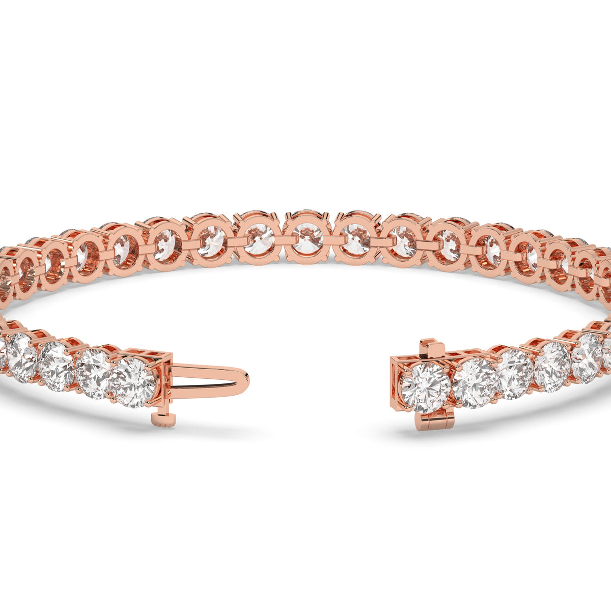 Ilona Tennisarmband mit Labordiamanten im Brillantschliff aus 585 Roségold, Verschluss geöffnet, Detailansicht