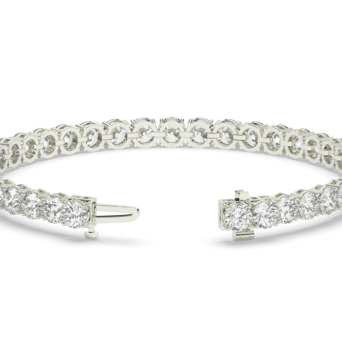 Ilona Tennisarmband mit Labordiamanten im Brillantschliff aus 585 Weißgold, Verschluss geöffnet, Detailansicht