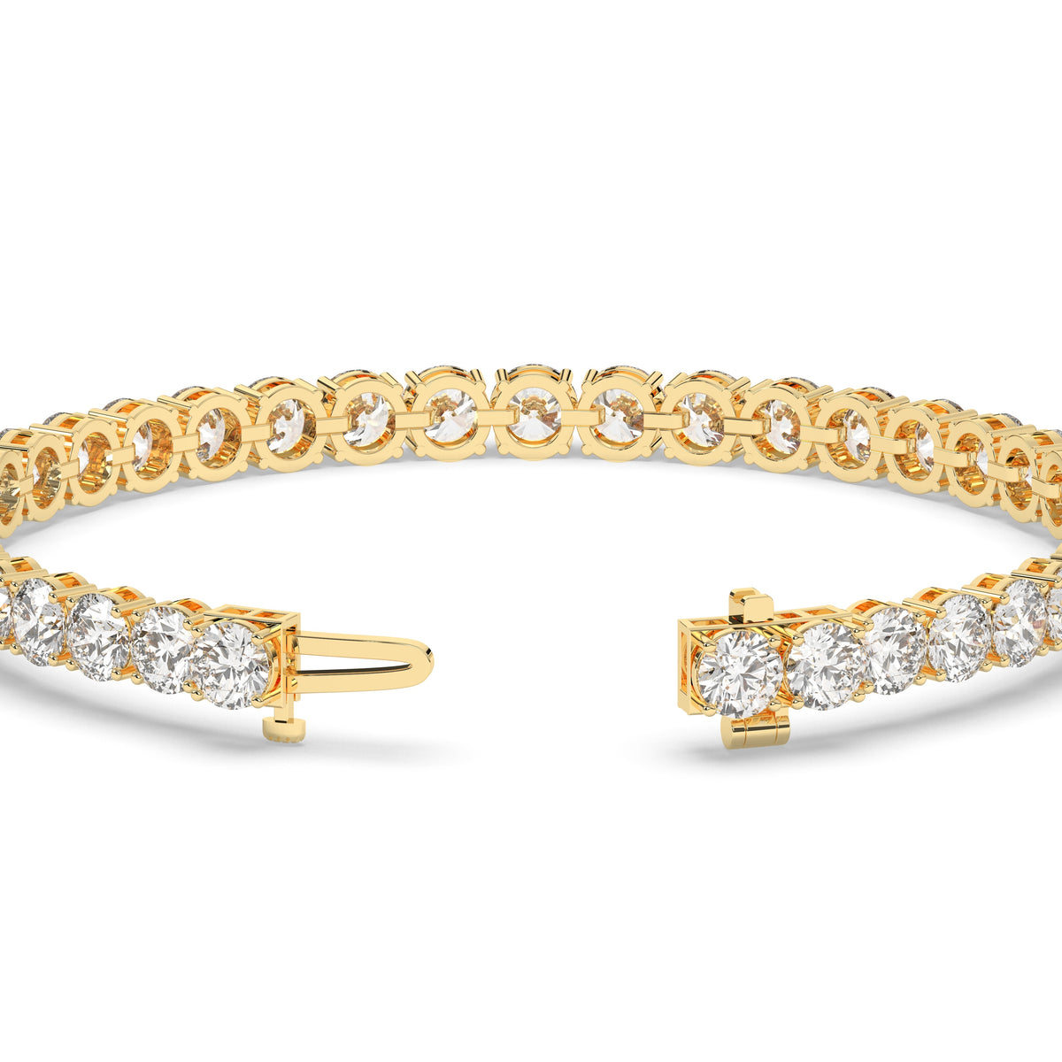 Ilona Tennisarmband mit Labordiamanten im Brillantschliff aus 585 Gelbgold, Verschluss geöffnet, Detailansicht