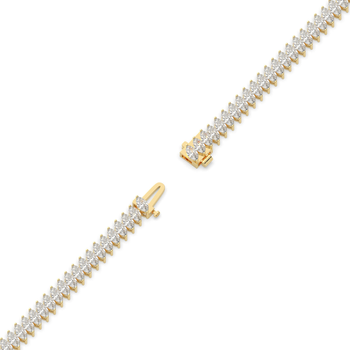 Imke Tennisarmband mit Labordiamanten im Marquiseschliff (schräg gesetzt) aus 585 Gelbgold, volle Länge, Diagonalansicht