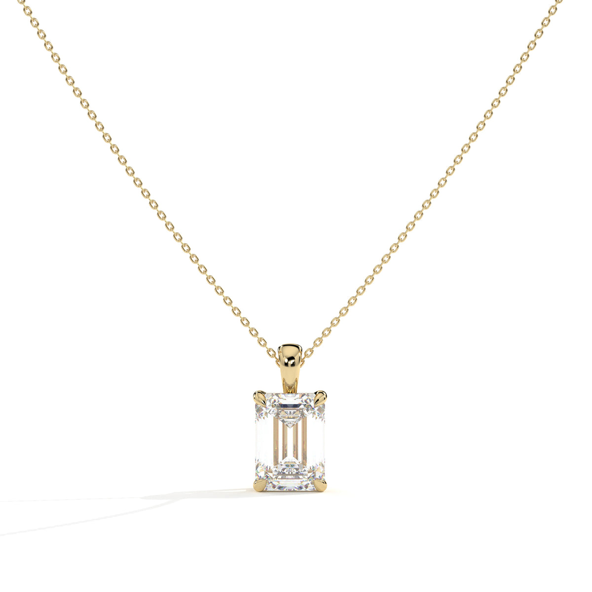 Isaura Solitär-Halskette mit Labordiamanten im Smaragdschliff aus 585 Gelbgold, Vorderansicht