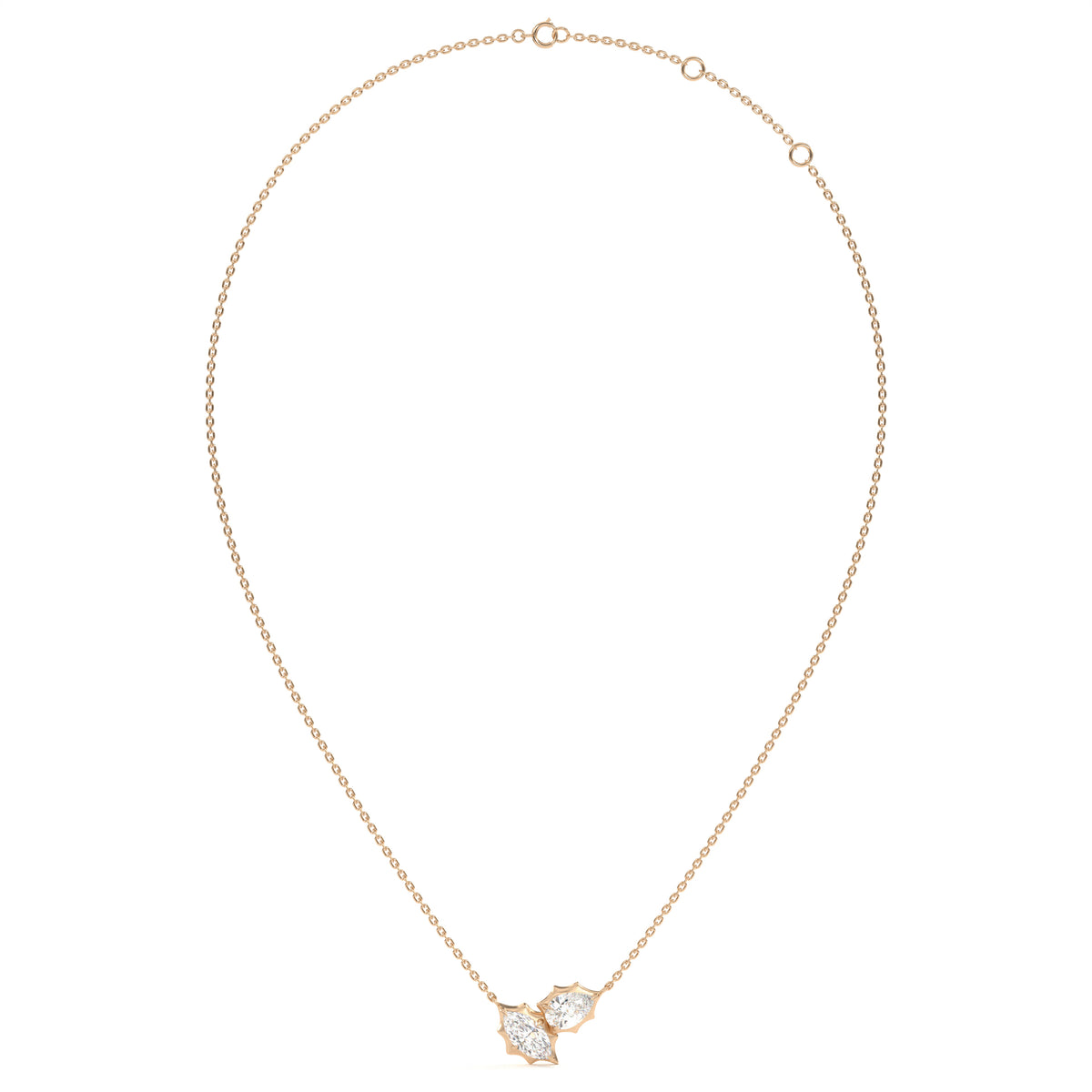 Maëlle Toi-et-Moi-Halskette mit Labordiamanten im Marquise- und Tropfenschliff aus 585 Roségold, Ansicht der ganzen Kette