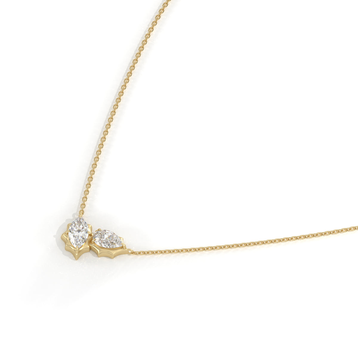 Maëlle Toi-et-Moi-Halskette mit Labordiamanten im Marquise- und Tropfenschliff aus 585 Gelbgold, Seitenansicht