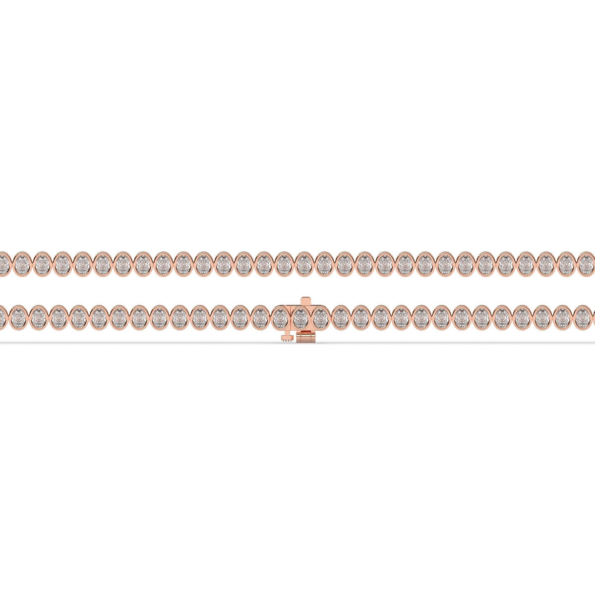 Magda Tennisarmband mit Labordiamanten im Ovalschliff mit Zargenfassung aus 585 Roségold, flach liegend, volle Länge
