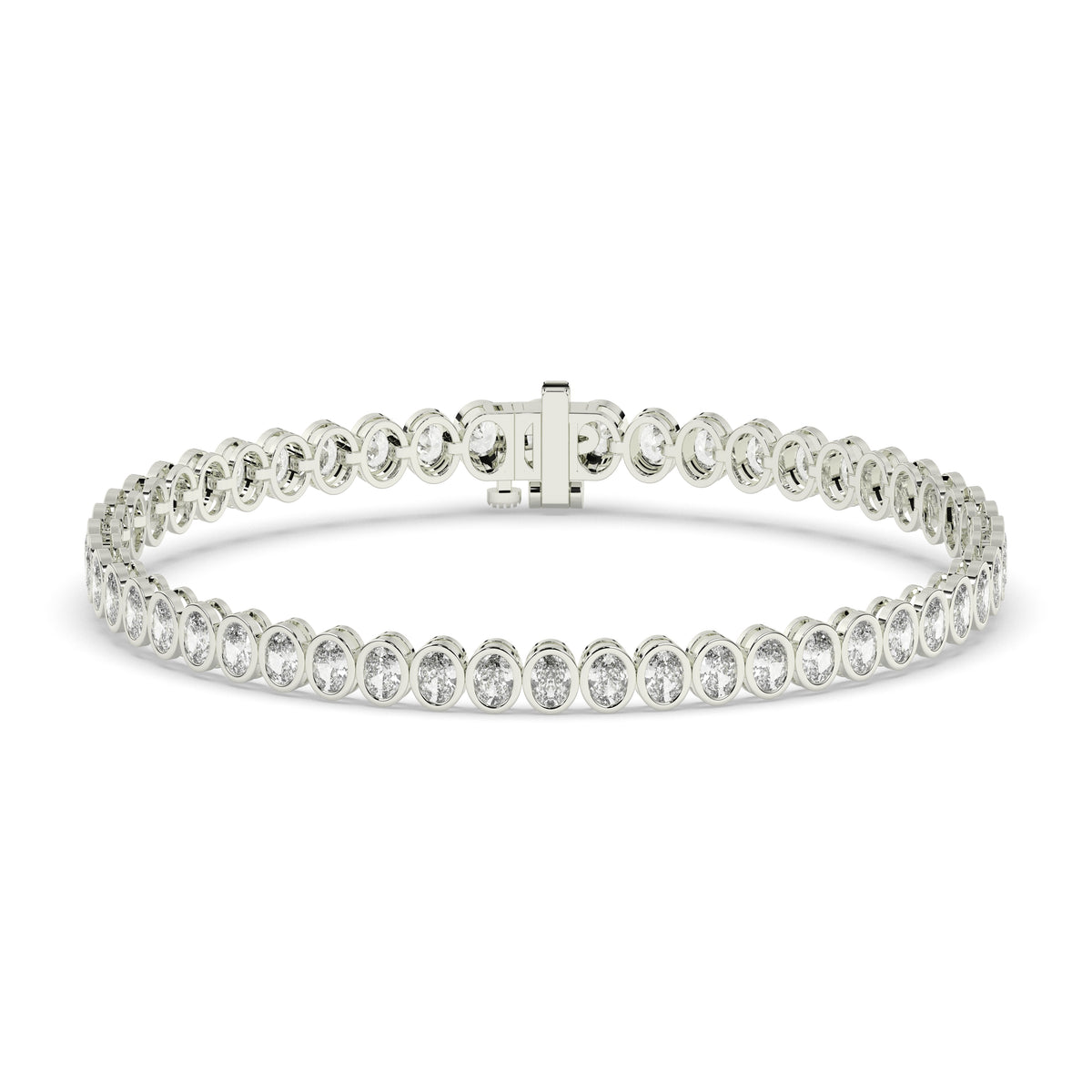 Magda Tennisarmband mit Labordiamanten im Ovalschliff mit Zargenfassung aus 585 Weißgold, Vorderansicht