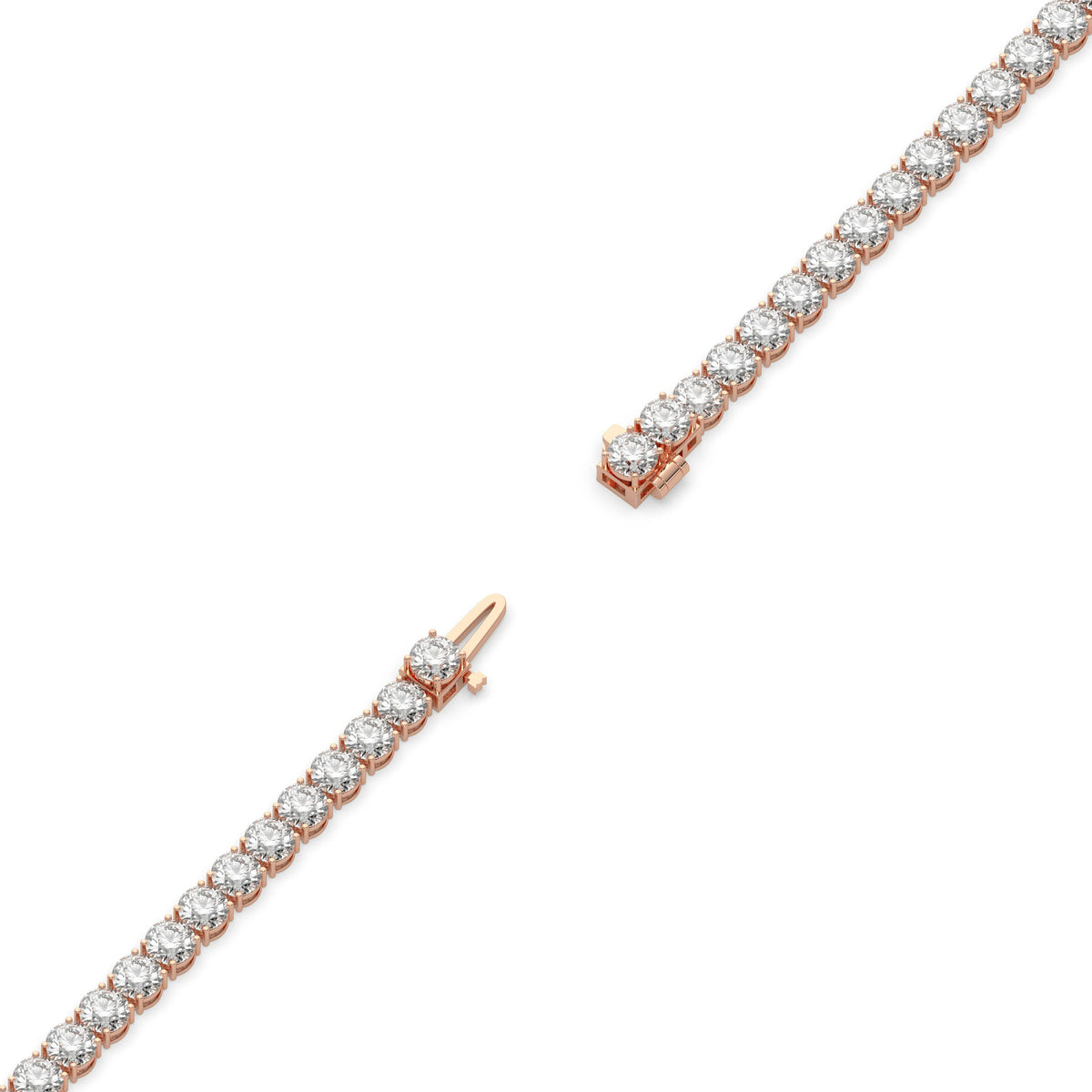 Mareike Tennisarmband mit Labordiamanten im Brillantschliff aus 585 Roségold, volle Länge, Diagonalansicht