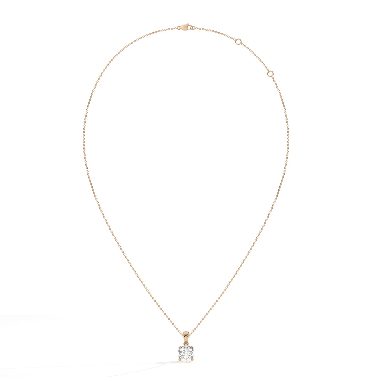 Mila Solitär-Halskette mit rundem Labordiamanten aus 585 Roségold, Ansicht der ganzen Kette