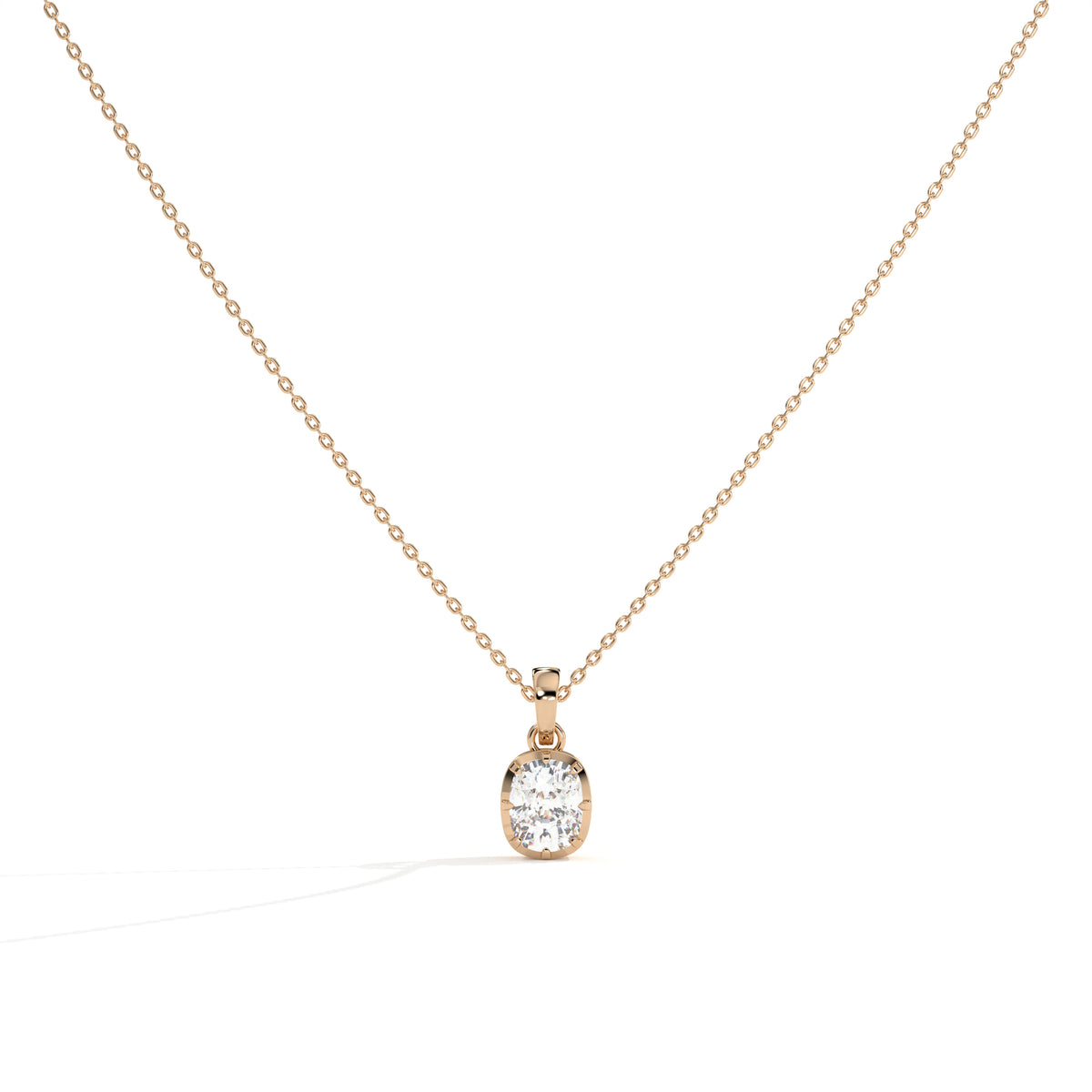 Ninon Zargen-Halskette mit Labordiamanten im Kissenschliff aus 585 Roségold, Vorderansicht