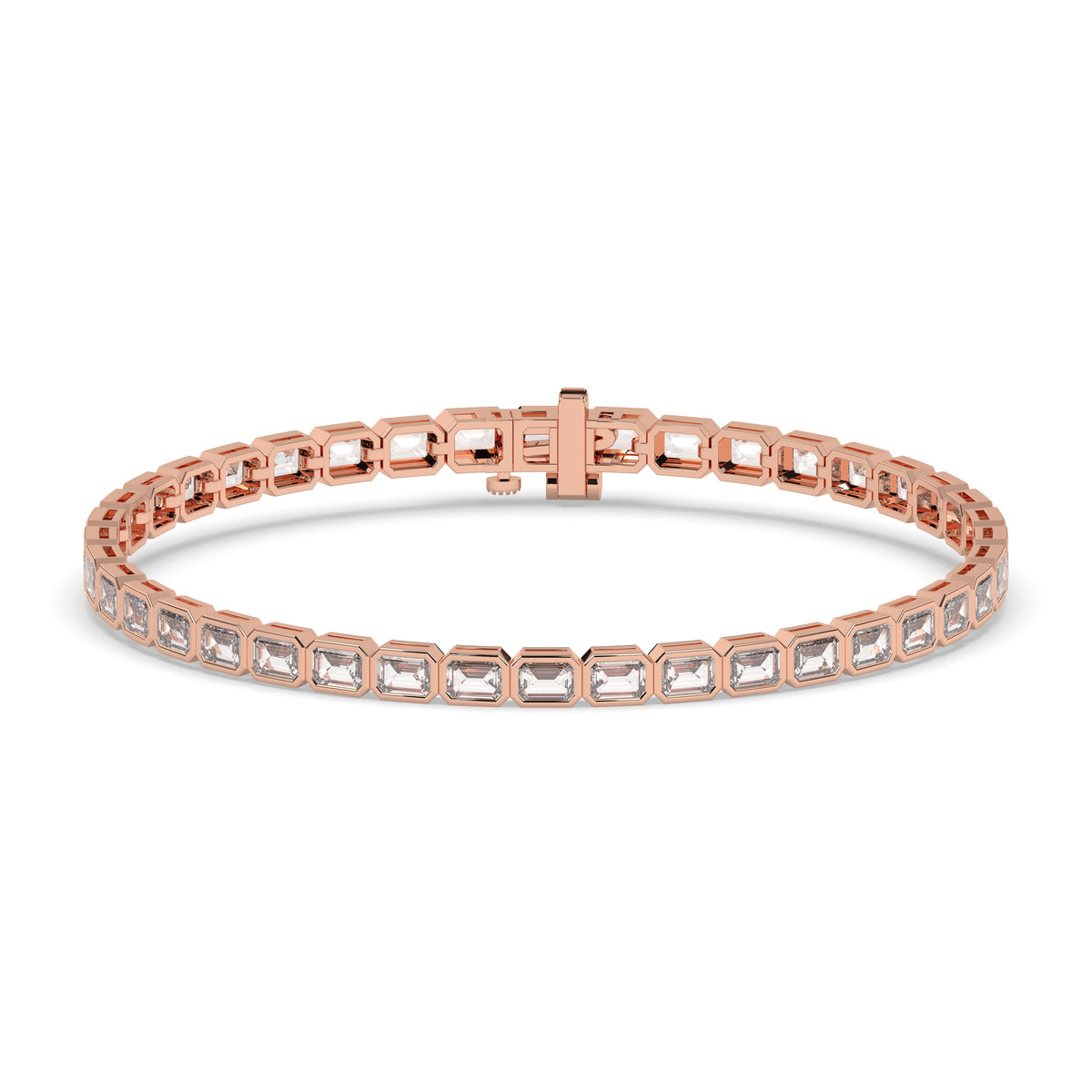 Noa Tennisarmband mit Labordiamanten im Smaragdschliff mit Zargenfassung aus 585 Roségold, Vorderansicht